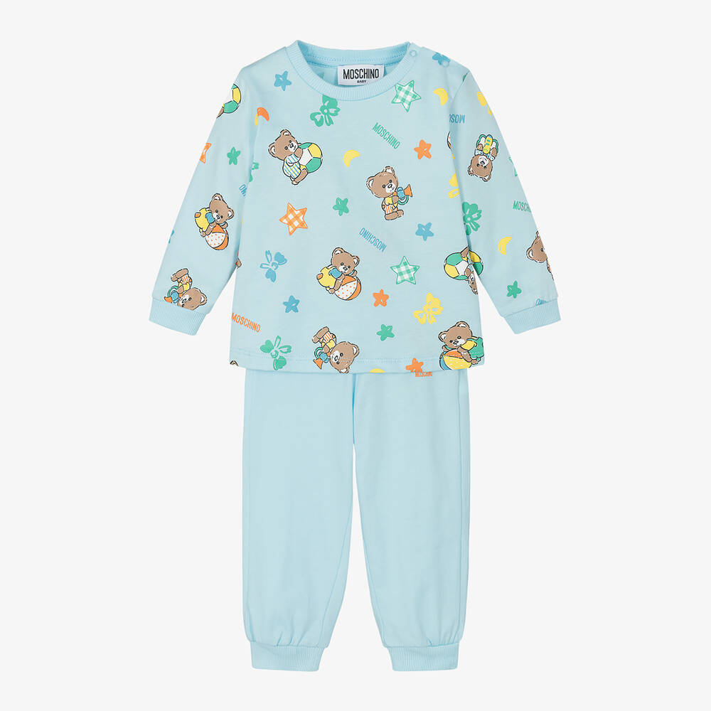 Moschino Baby - Blue Teddy Bear Cotton Trouser Set | Childrensalon