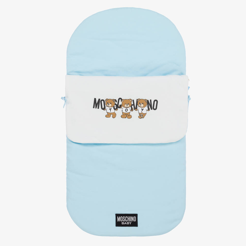 Moschino Baby - Nid d'ange en coton bleu logo Teddy Bear 80cm | Childrensalon