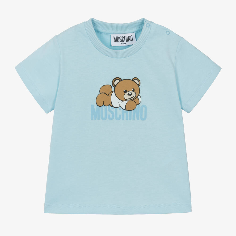 Moschino Baby - Blue Teddy Bear Organic Cotton T-Shirt | Childrensalon