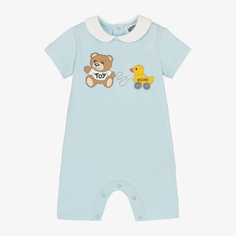Moschino Baby - Blue Teddy Bear Toy Cotton Shortie | Childrensalon
