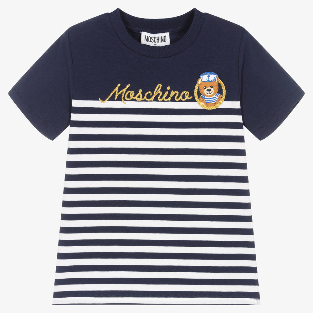 Moschino Kid-teen Blue & White Striped Cotton T-shirt