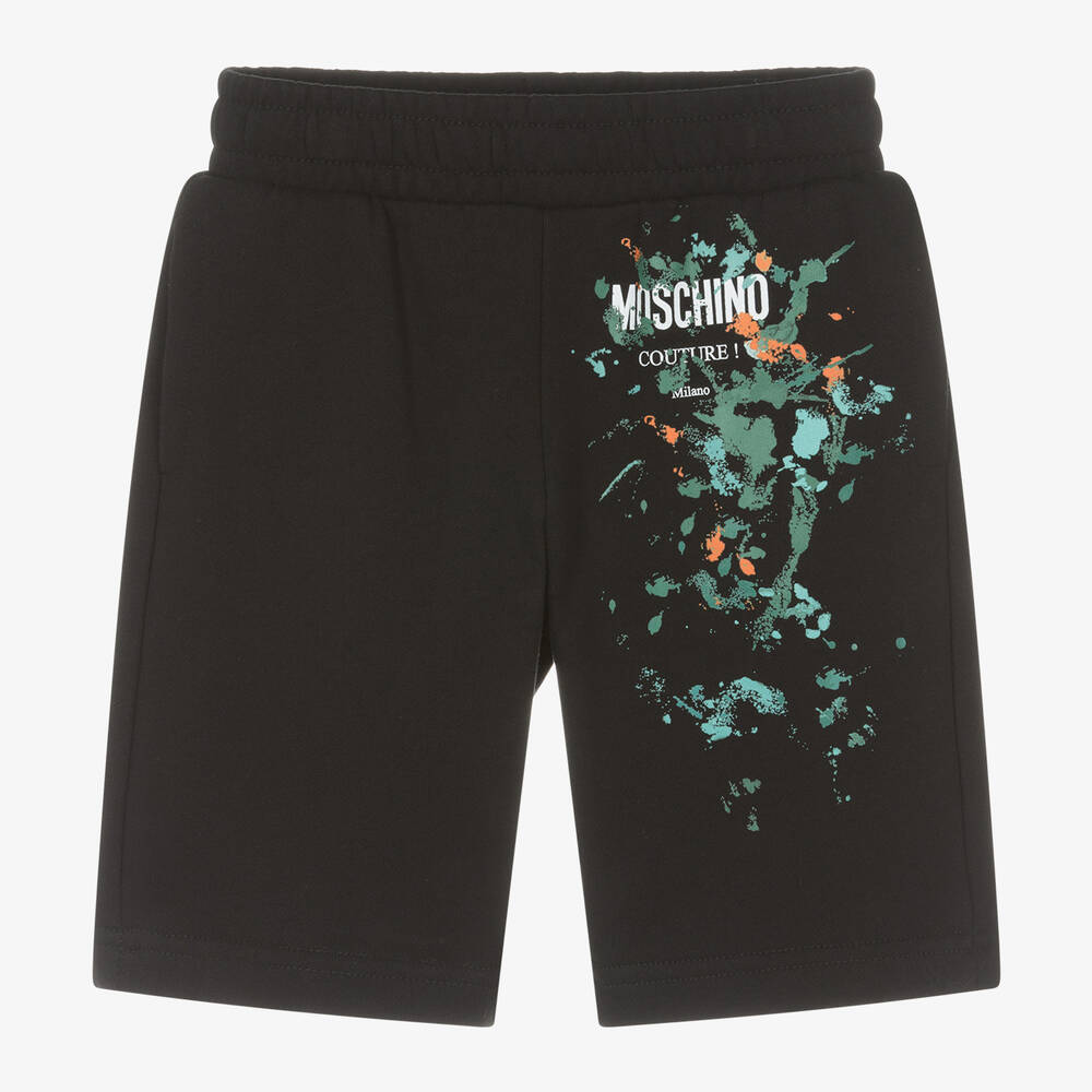 Moschino Kid-Teen - Boys Black Cotton Paint Splatter Shorts | Childrensalon