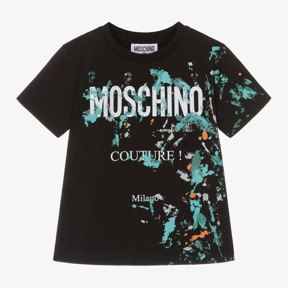 Moschino Kid-Teen - Boys Black Paint Cotton T-Shirt | Childrensalon