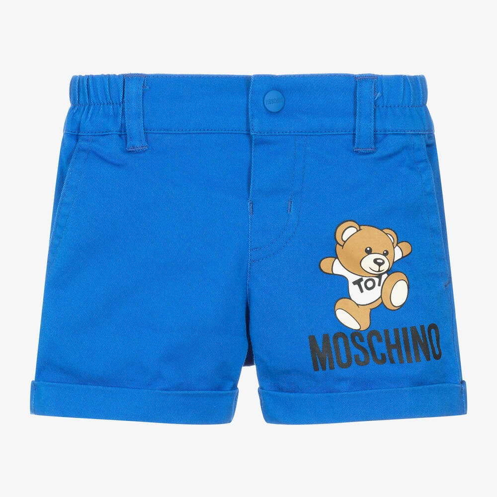 Moschino Baby - Boys Blue Cotton Teddy Bear Logo Shorts | Childrensalon