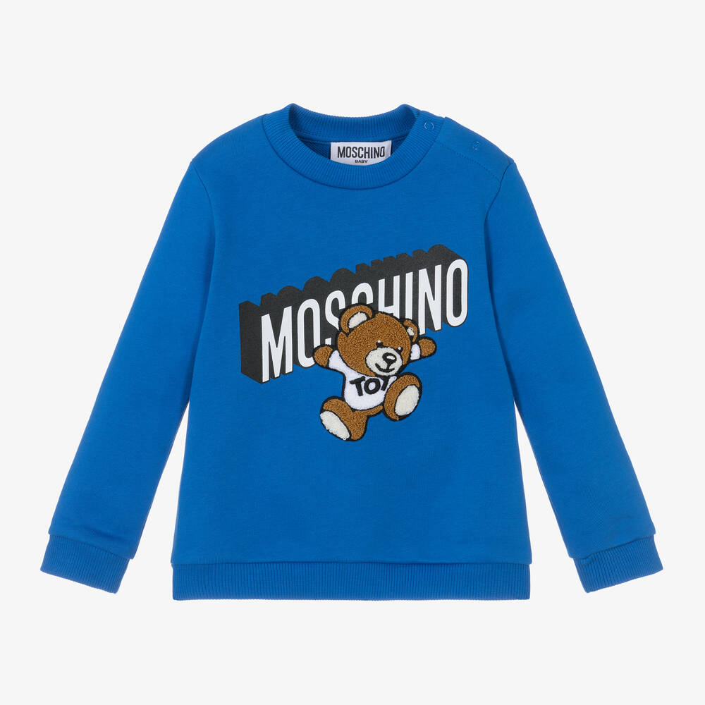 Moschino Baby - Boys Blue Cotton Teddy Bear Sweatshirt | Childrensalon