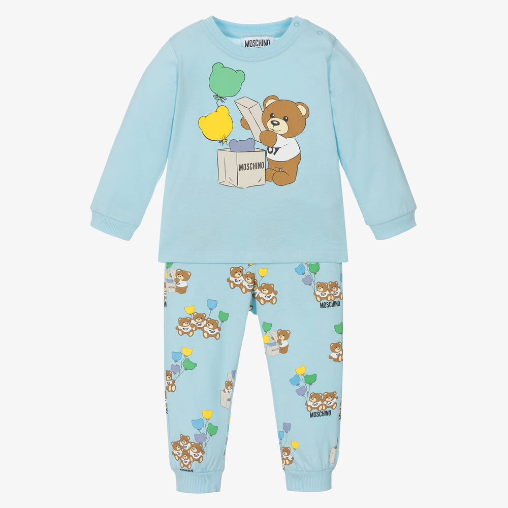 Moschino Baby Babies' Boys Blue Cotton Teddy Bear Trouser Set