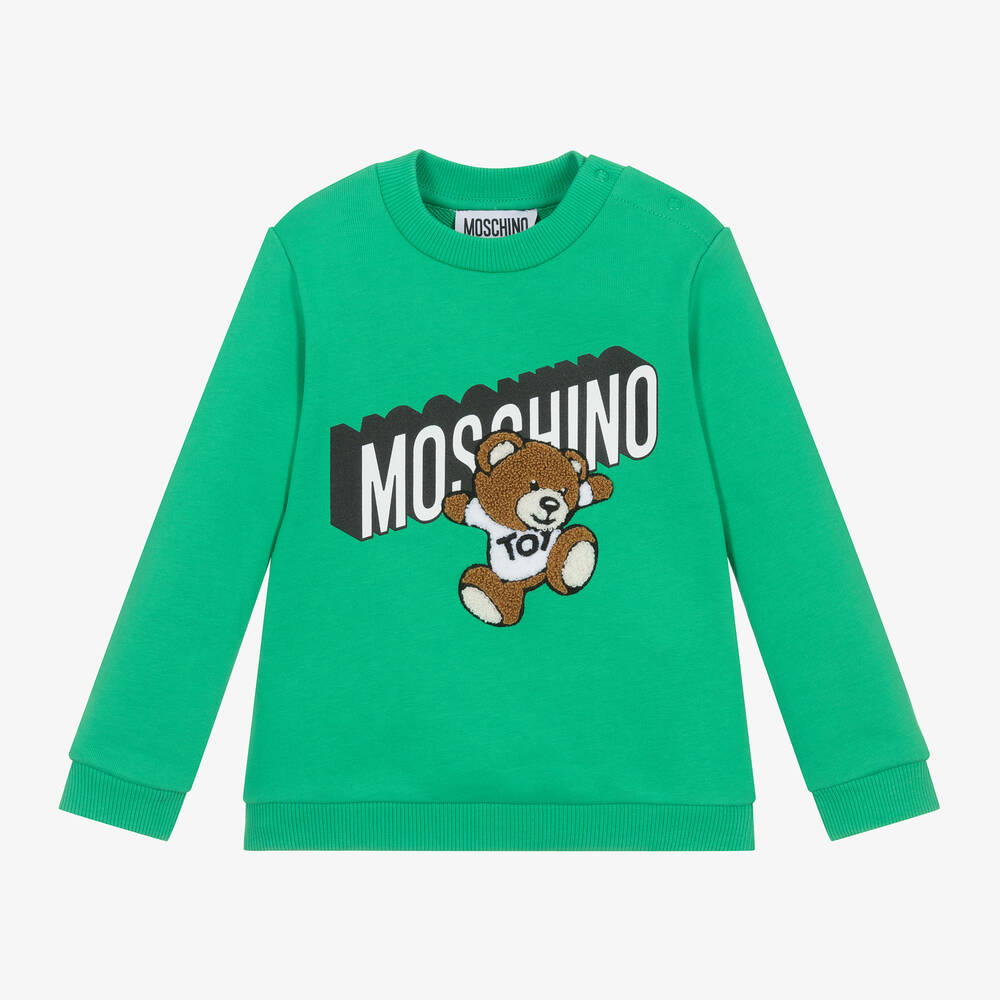 Moschino Baby - Boys Green Cotton Teddy Bear Sweatshirt | Childrensalon