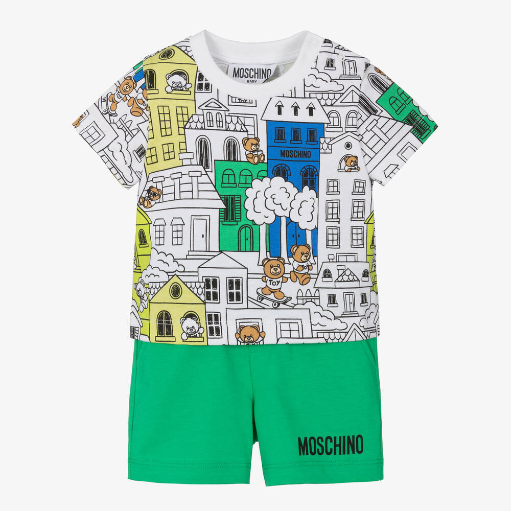 Moschino Baby - Boys Green Town Teddy Bear Shorts Set | Childrensalon