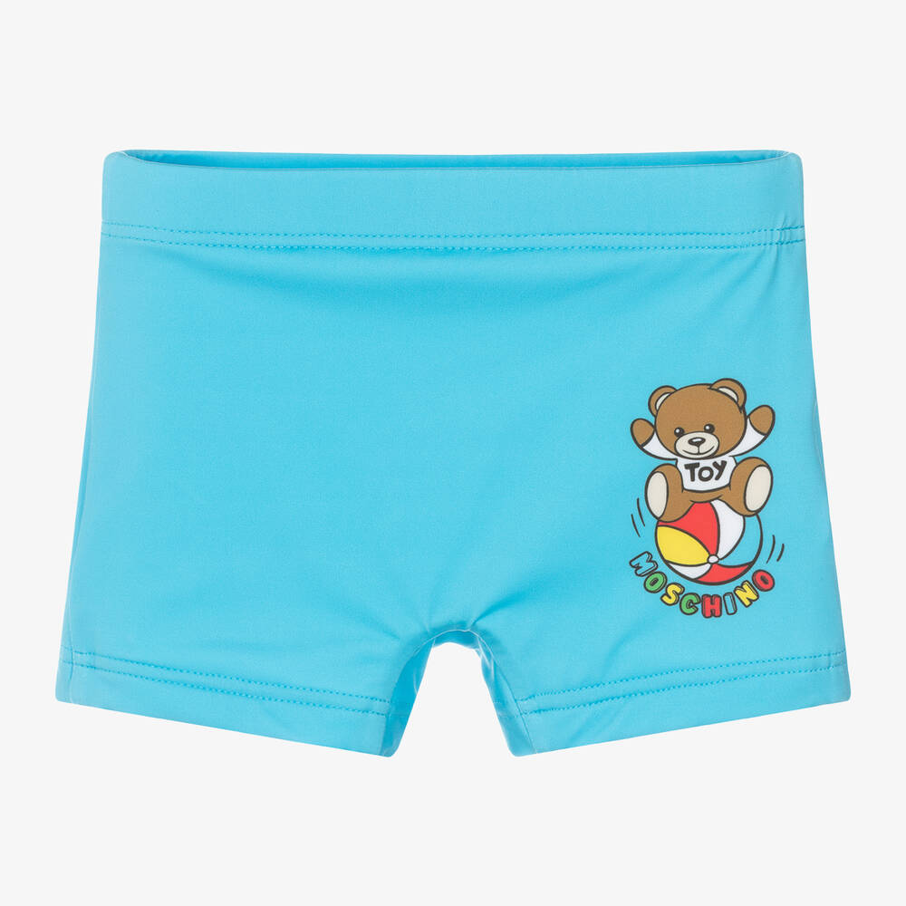 Moschino Baby - Boys Turquoise Blue Teddy Bear Swim Shorts  | Childrensalon