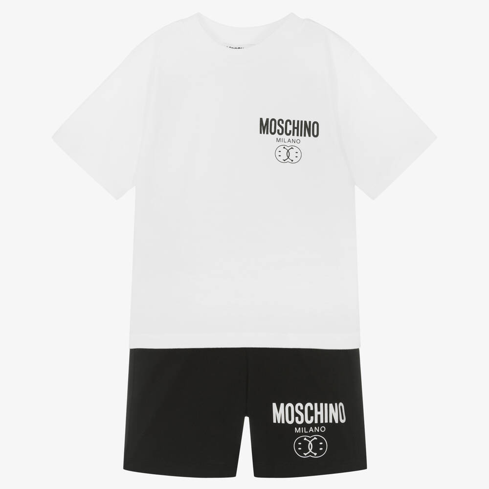 Moschino Kid-teen Babies' Boys White & Black Logo Shorts Set