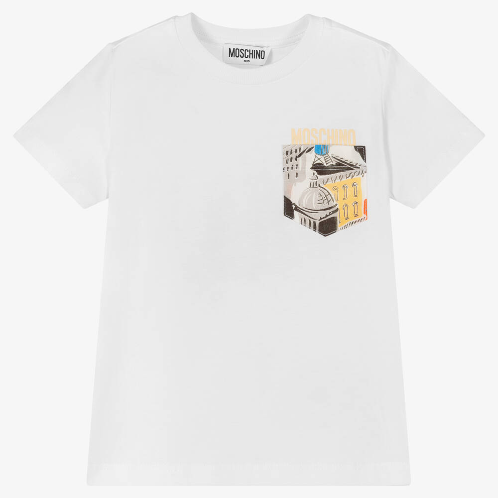 Moschino Kid-teen Babies' Boys White Cotton Pocket Logo T-shirt