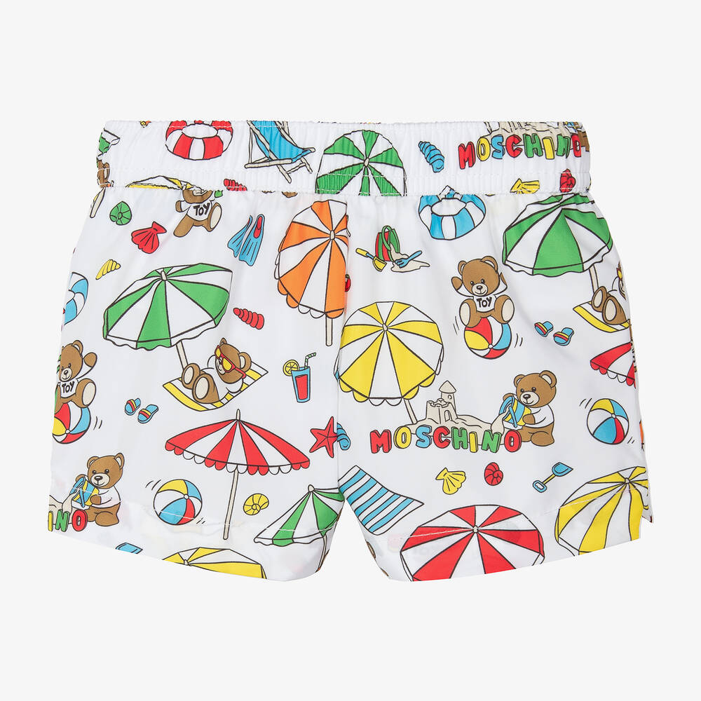 Moschino Baby - Boys White Holiday Teddy Bear Swim Shorts | Childrensalon