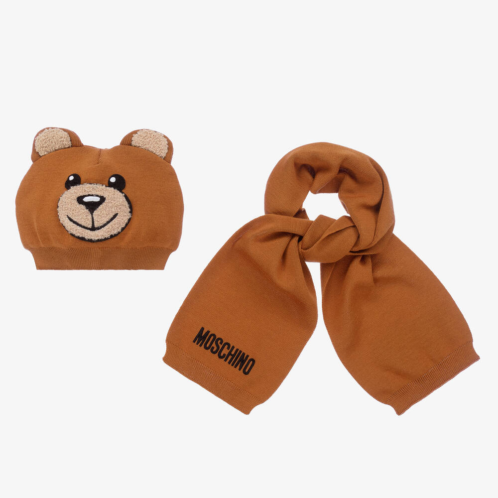 Moschino Baby Babies' Brown Bear Hat & Scarf Set