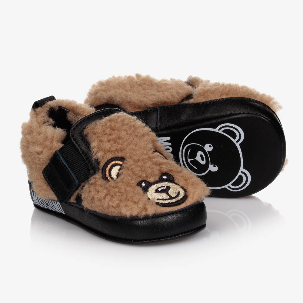 Moschino Baby - Brown & Black Teddy Baby Shoes | Childrensalon