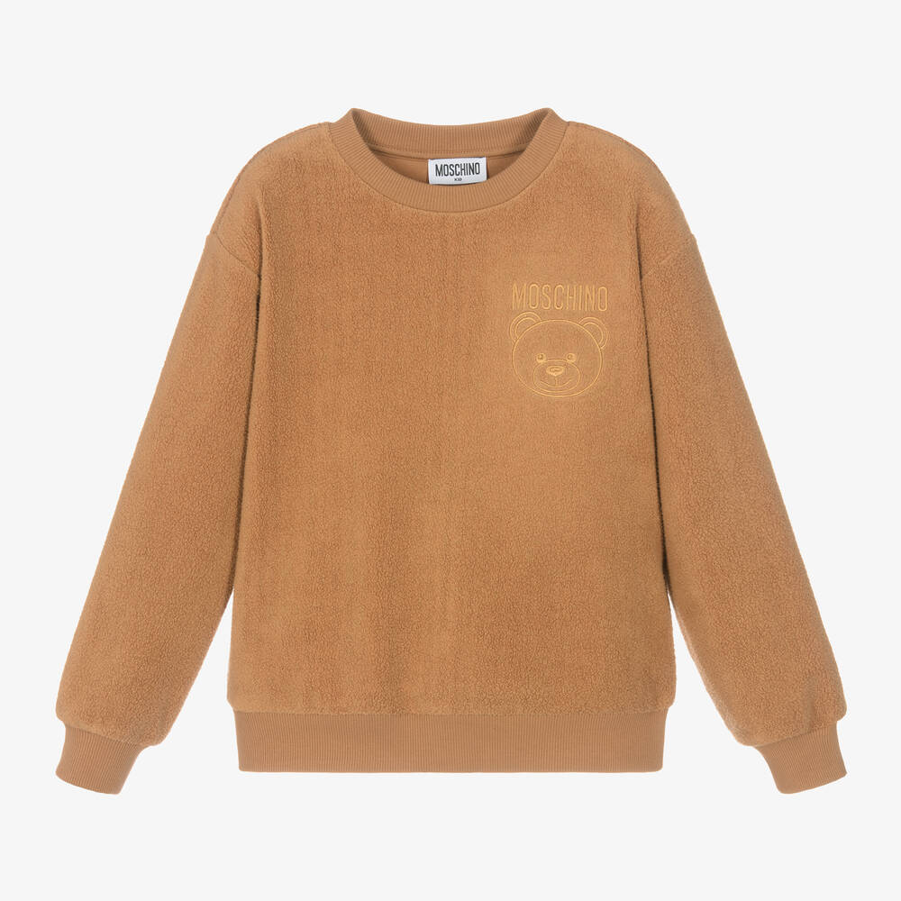 Moschino Kid-Teen - Brown Cotton Fleece Teddy Bear Sweatshirt | Childrensalon