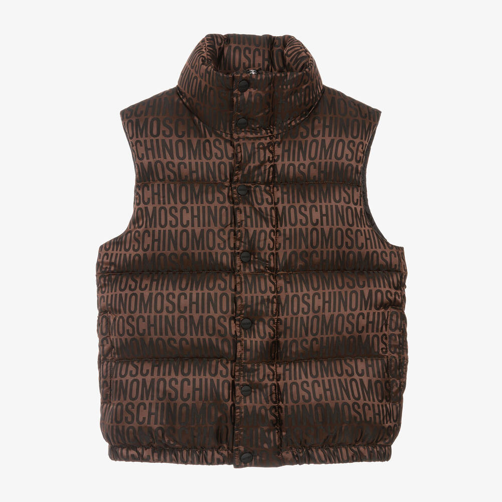 Moschino Kid-Teen - Brown Satin Puffer Gilet | Childrensalon