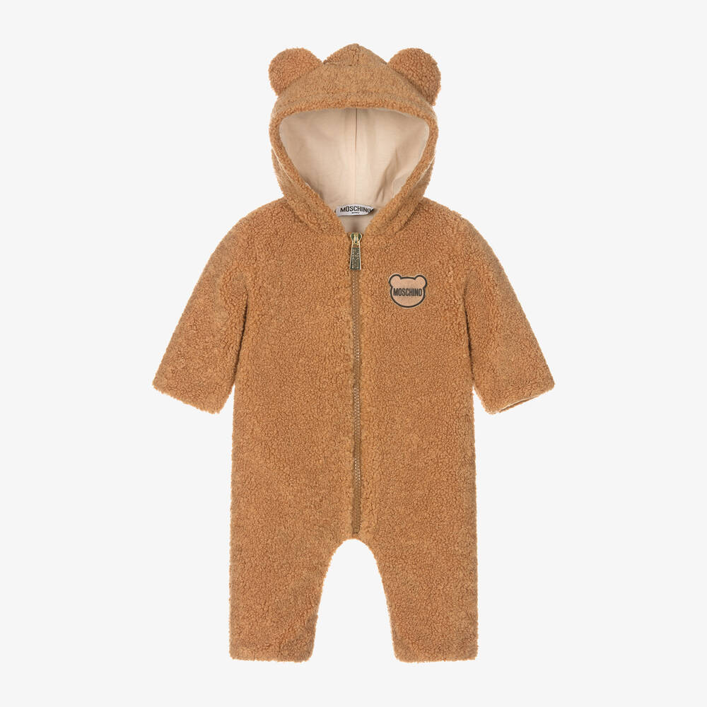 Moschino Baby - Brown Teddy Fleece Pramsuit | Childrensalon