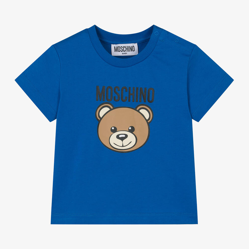 Shop Moschino Baby Cobalt Blue Teddy Bear Cotton T-shirt