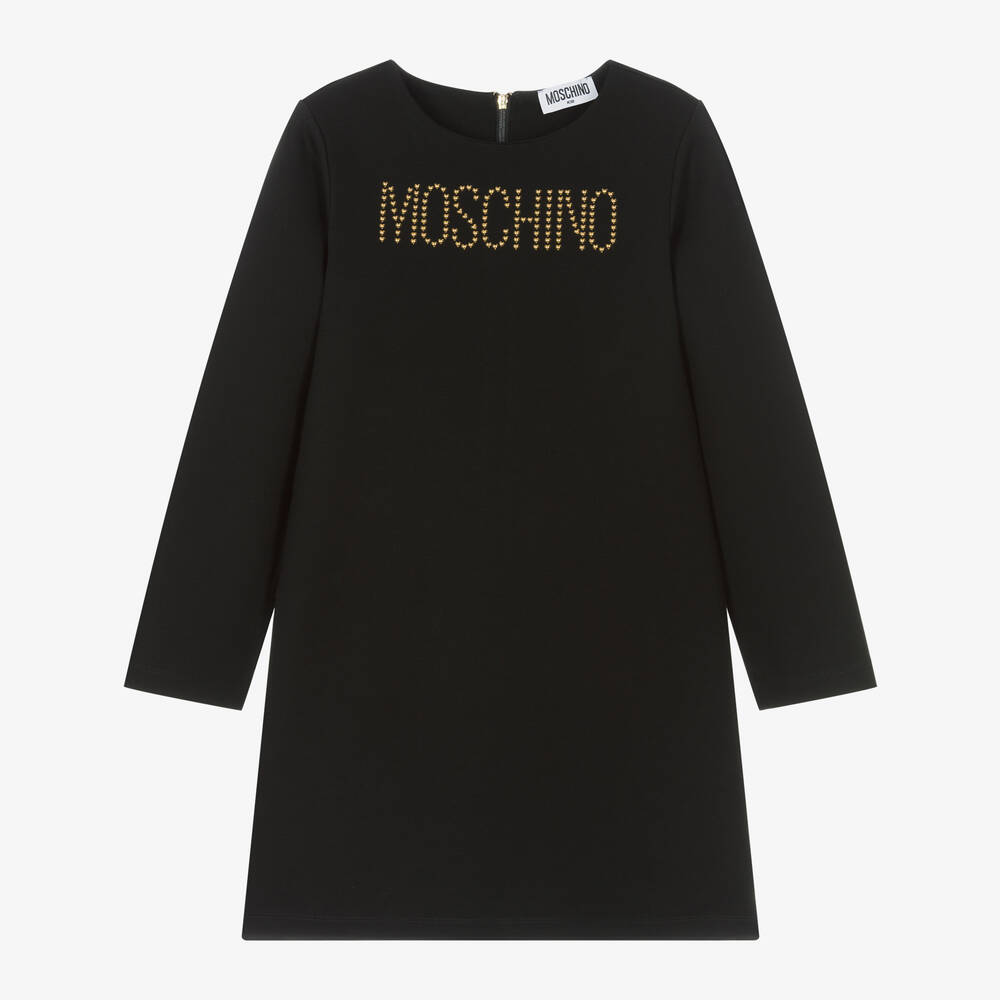 Moschino Kid-Teen - Girls Black Cotton Gold Stud Dress | Childrensalon