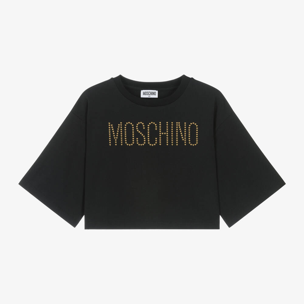Moschino Kid-Teen - Girls Black Cotton Gold Stud T-Shirt | Childrensalon