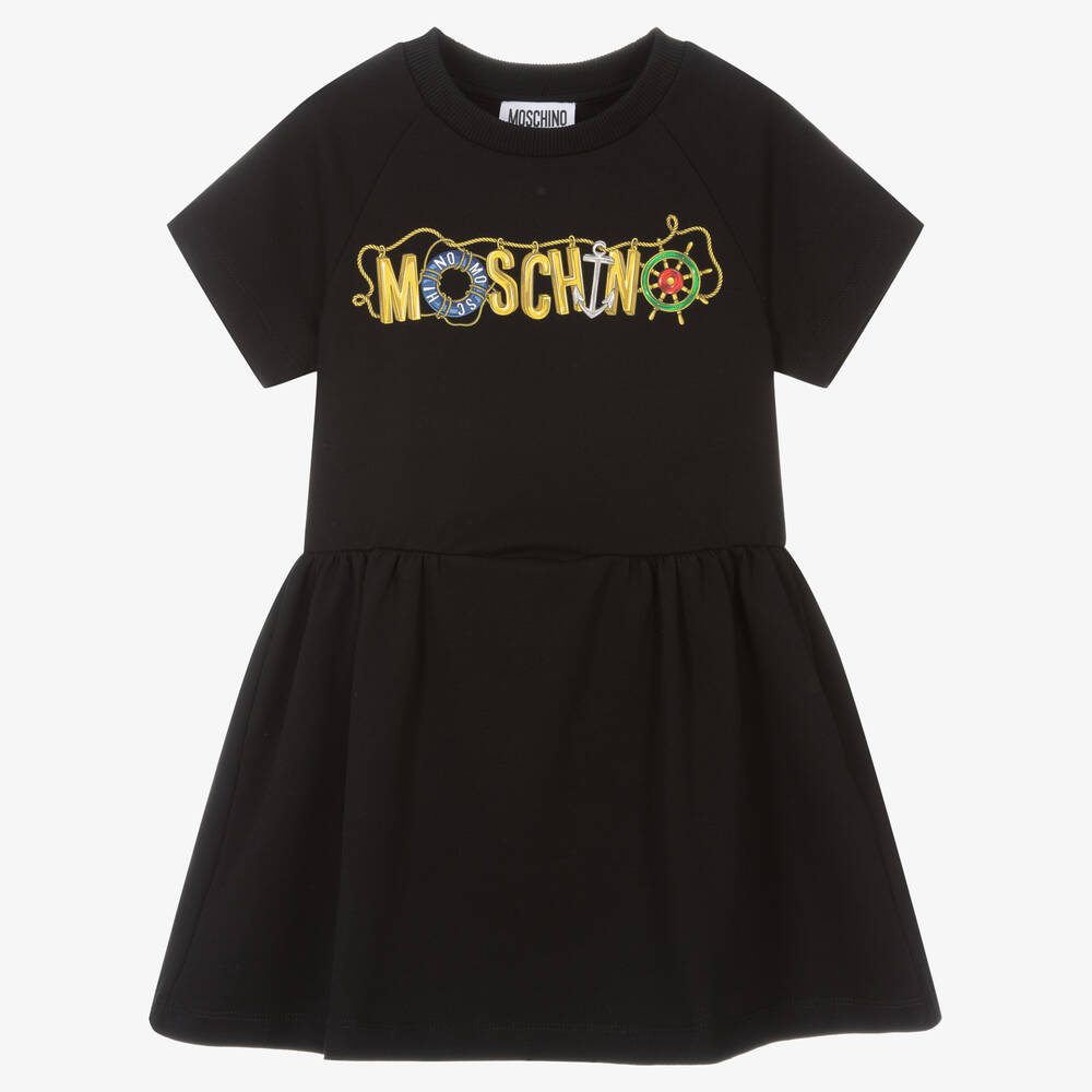 Moschino Kid-teen Kids' Girls Black Cotton Logo Dress