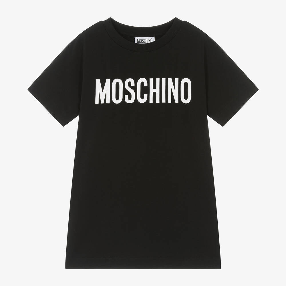 Moschino Kid-Teen - فستان تيشيرت قطن جيرسي لون أسود | Childrensalon