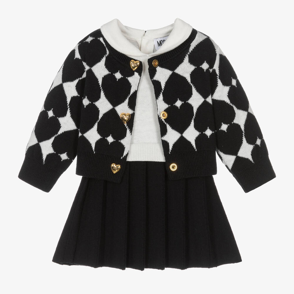 Moschino Baby - Girls Black Cotton & Wool Knit Dress Set | Childrensalon