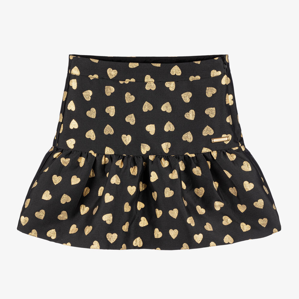 Moschino Kid-Teen - Girls Black & Gold Hearts Jacquard Skirt | Childrensalon