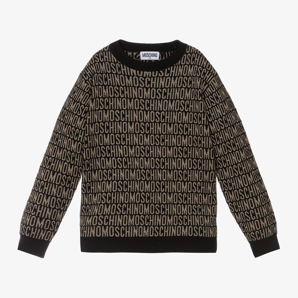 Moschino Kid-Teen - Girls Black & Gold Jacquard Sweater | Childrensalon