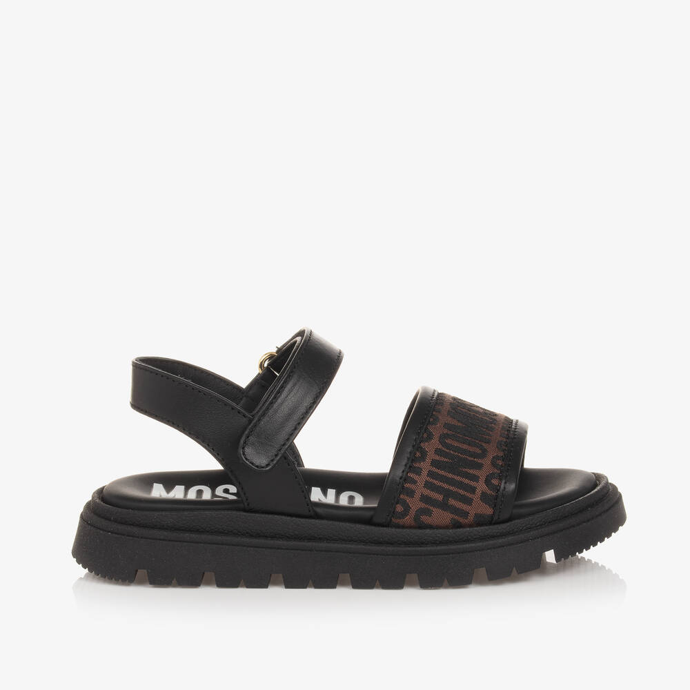 Moschino Kid-teen Kids' Girls Black Leather Velcro Sandals