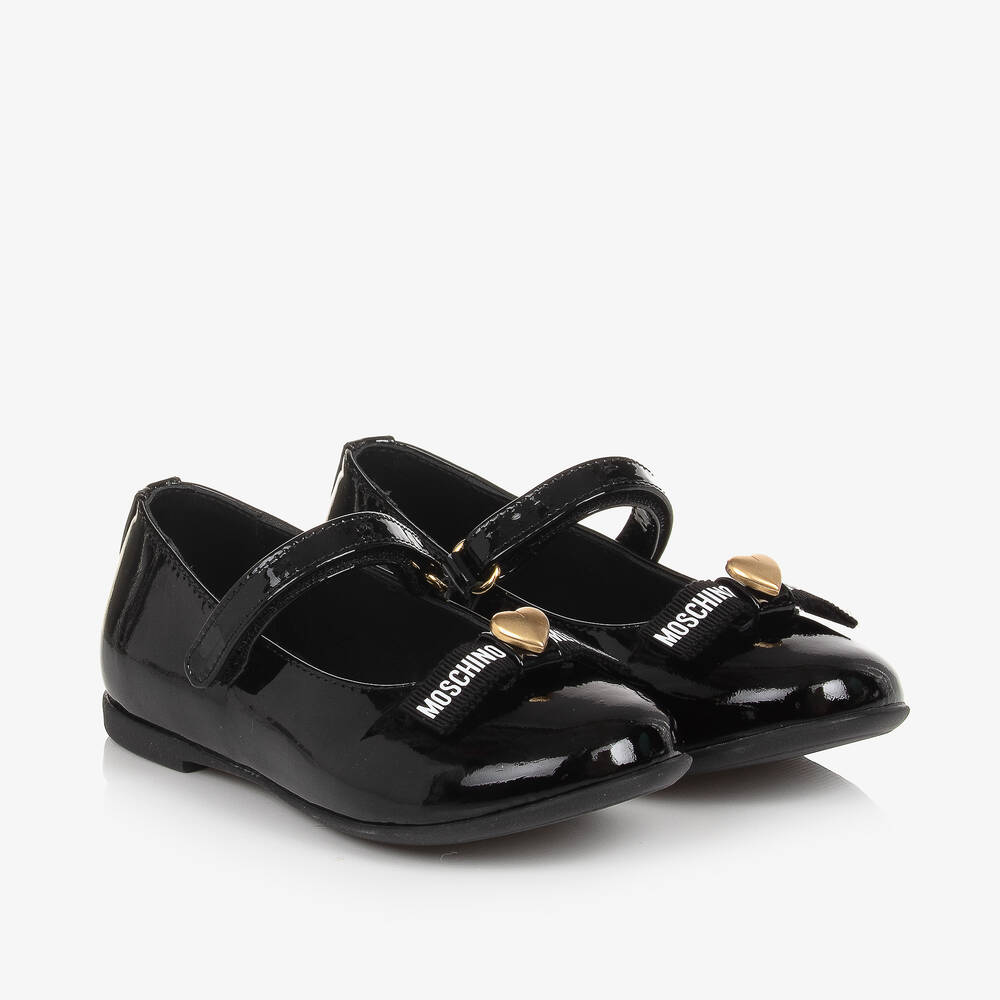 Moschino - Girls Black Patent Leather Pumps | Childrensalon