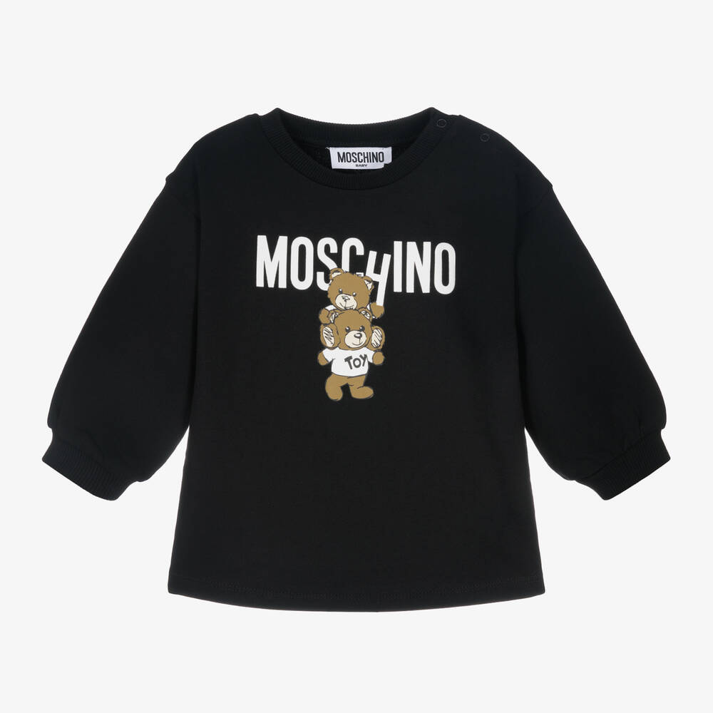 Moschino Baby - Girls Black Teddy Bear Cotton Dress  | Childrensalon