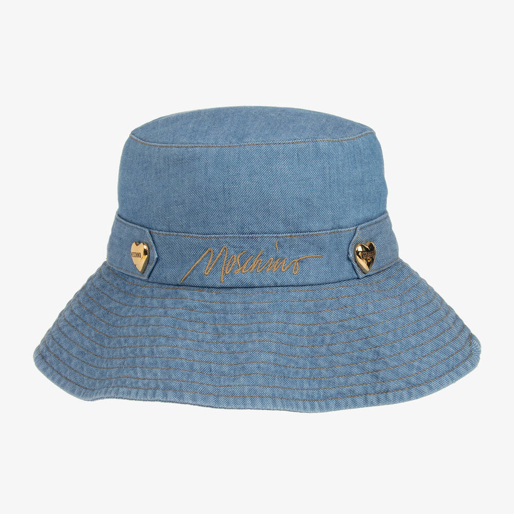 Moschino Kid-Teen - قبعة قطن شامبري لون أزرق للبنات | Childrensalon