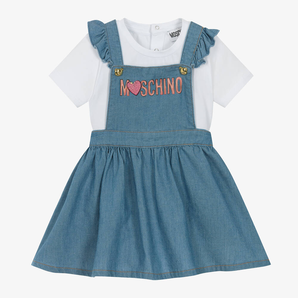 Moschino Baby - Girls Blue Denim Dress Set | Childrensalon