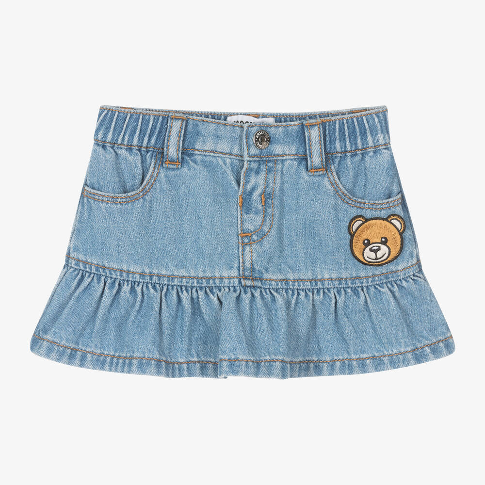 Shop Moschino Baby Girls Blue Denim Teddy Bear Skirt