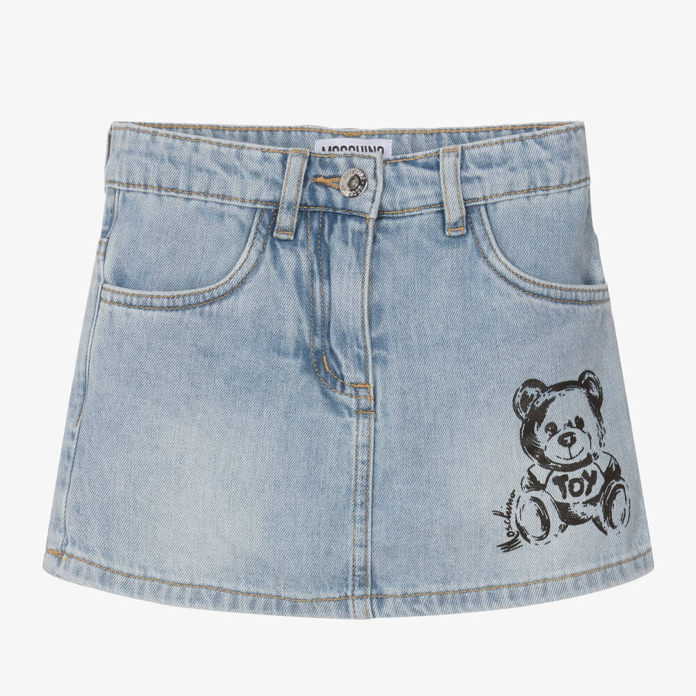 Moschino Kid-Teen - Girls Blue Denim Teddy Bear Skort | Childrensalon