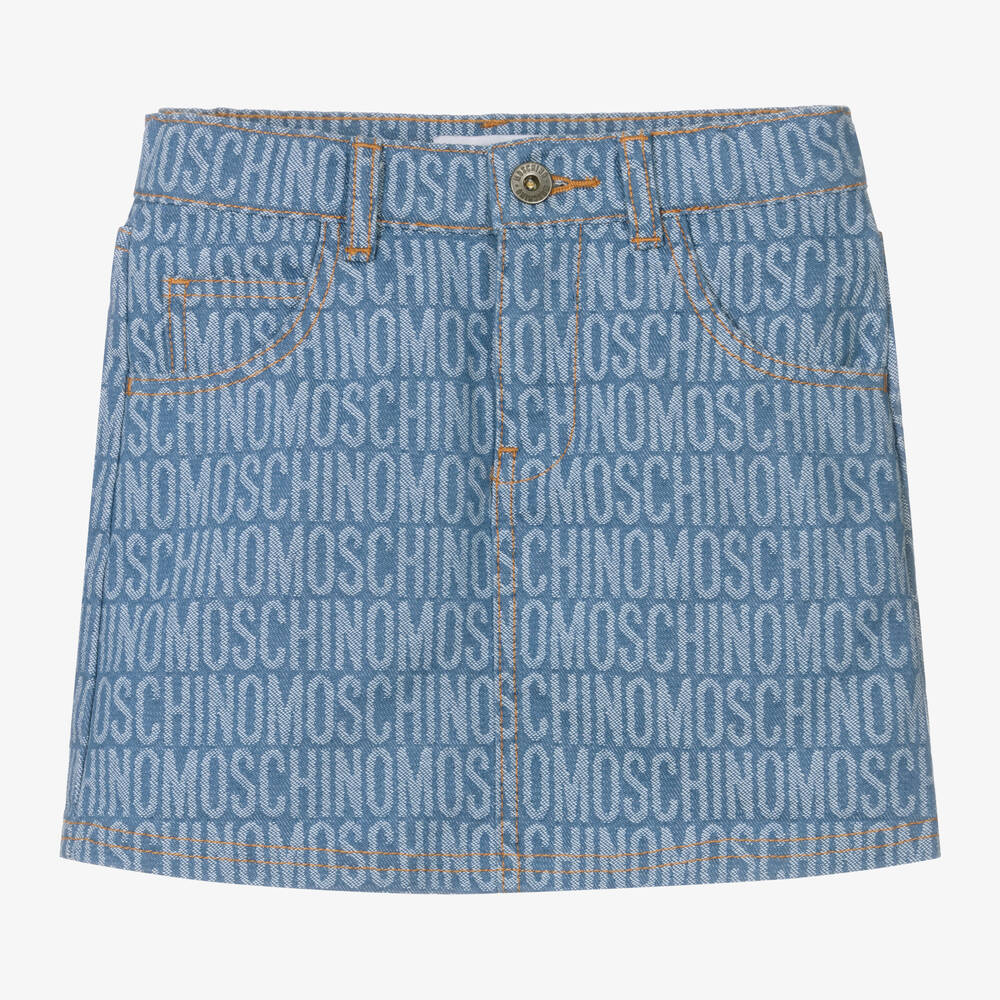 Moschino Kid-teen Babies' Girls Blue Jacquard Denim Skirt