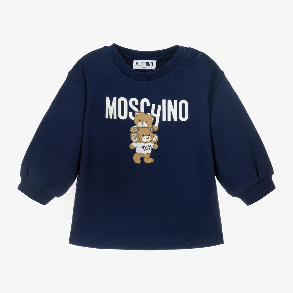 Moschino Baby - Girls Blue Teddy Bear Cotton Dress  | Childrensalon