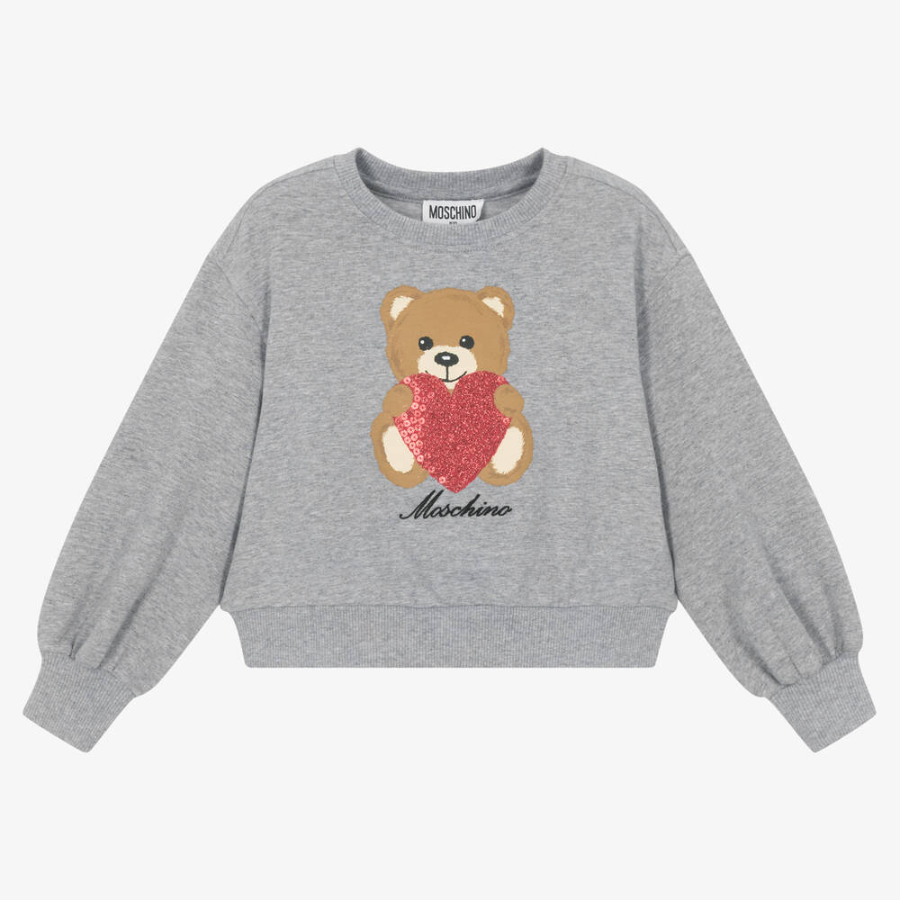 Moschino Kid-teen Kids' Girls Grey Cotton Heart Teddy Sweatshirt