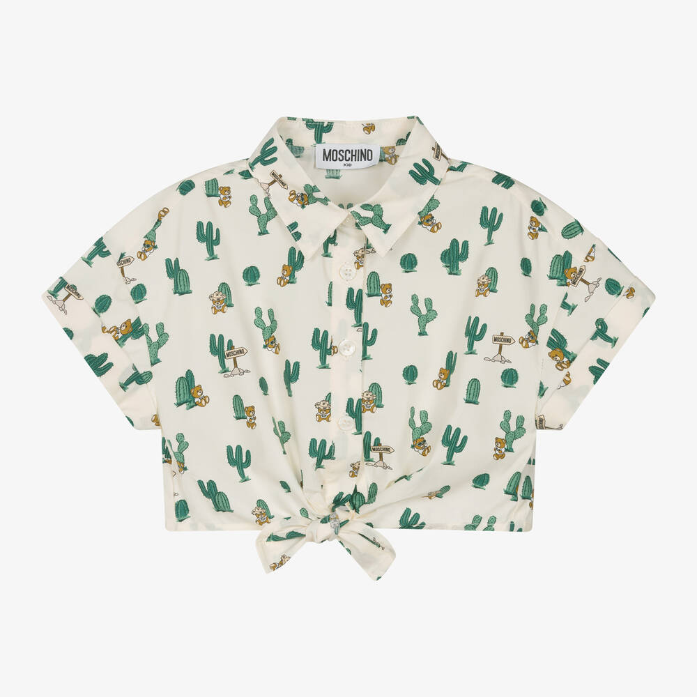 Moschino Kid-Teen - Girls Ivory Cotton Cactus Bear Shirt | Childrensalon