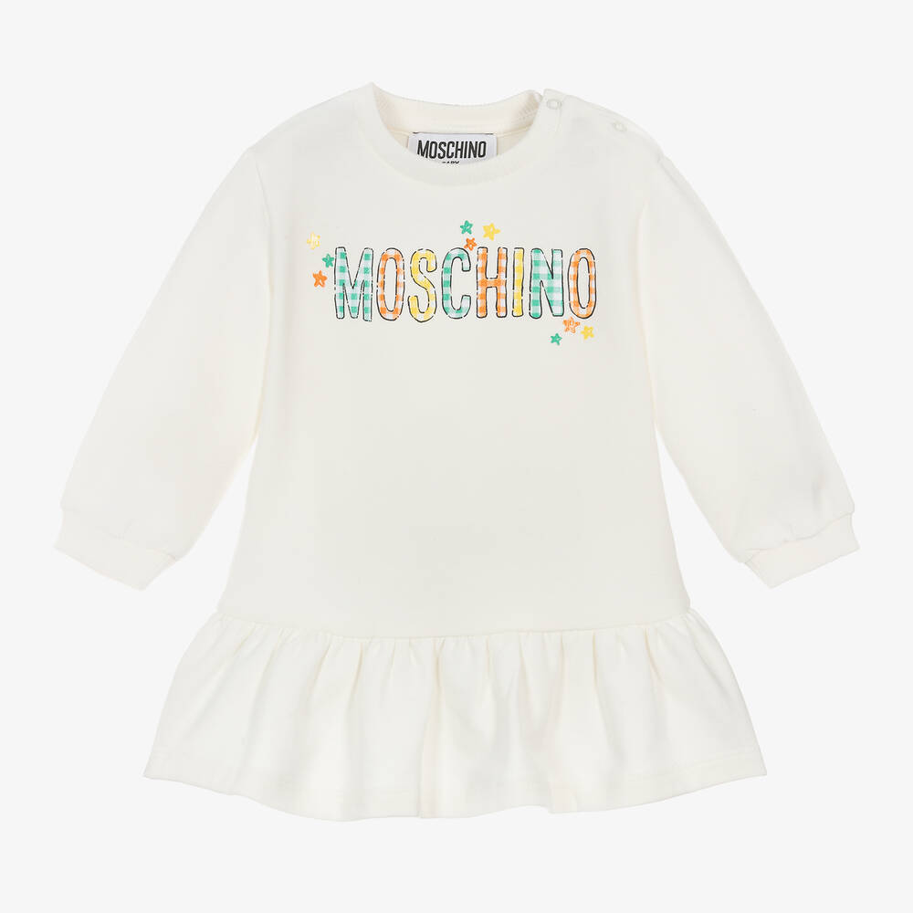 Moschino Baby - Girls Ivory Cotton Sweatshirt Dress  | Childrensalon