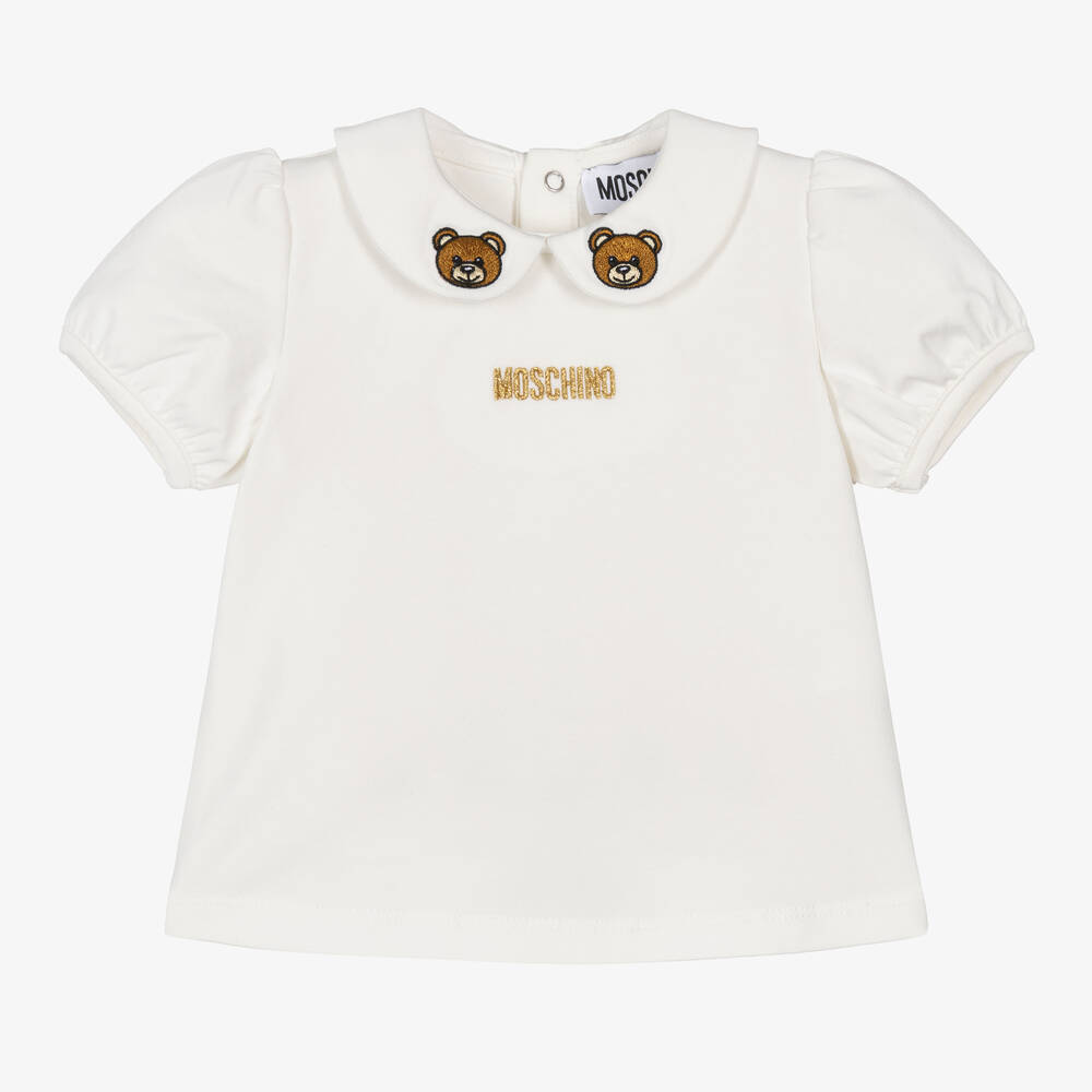 Moschino Baby - Girls Ivory Cotton T-Shirt | Childrensalon