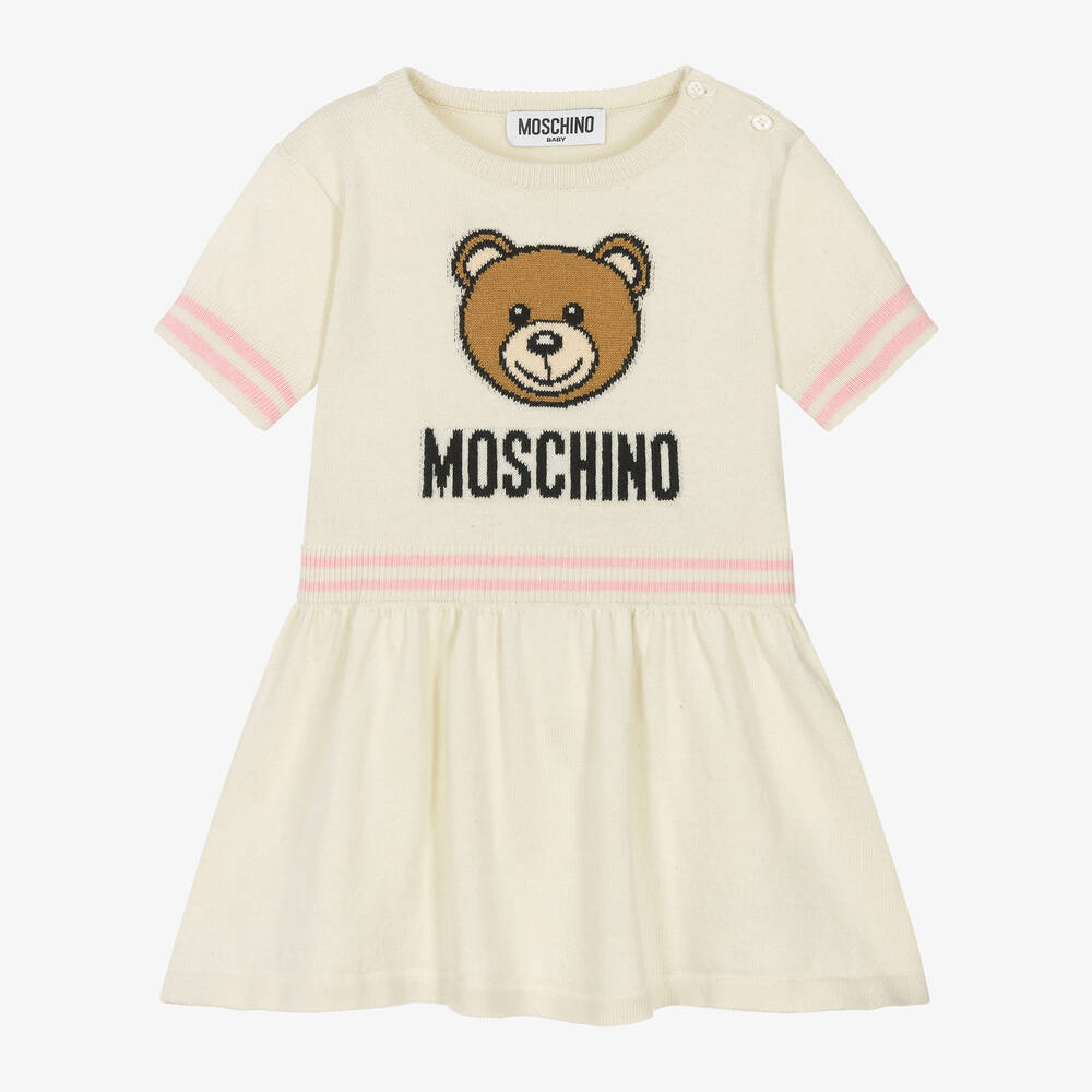 Moschino Baby - Girls Ivory Cotton & Wool Knit Dress | Childrensalon