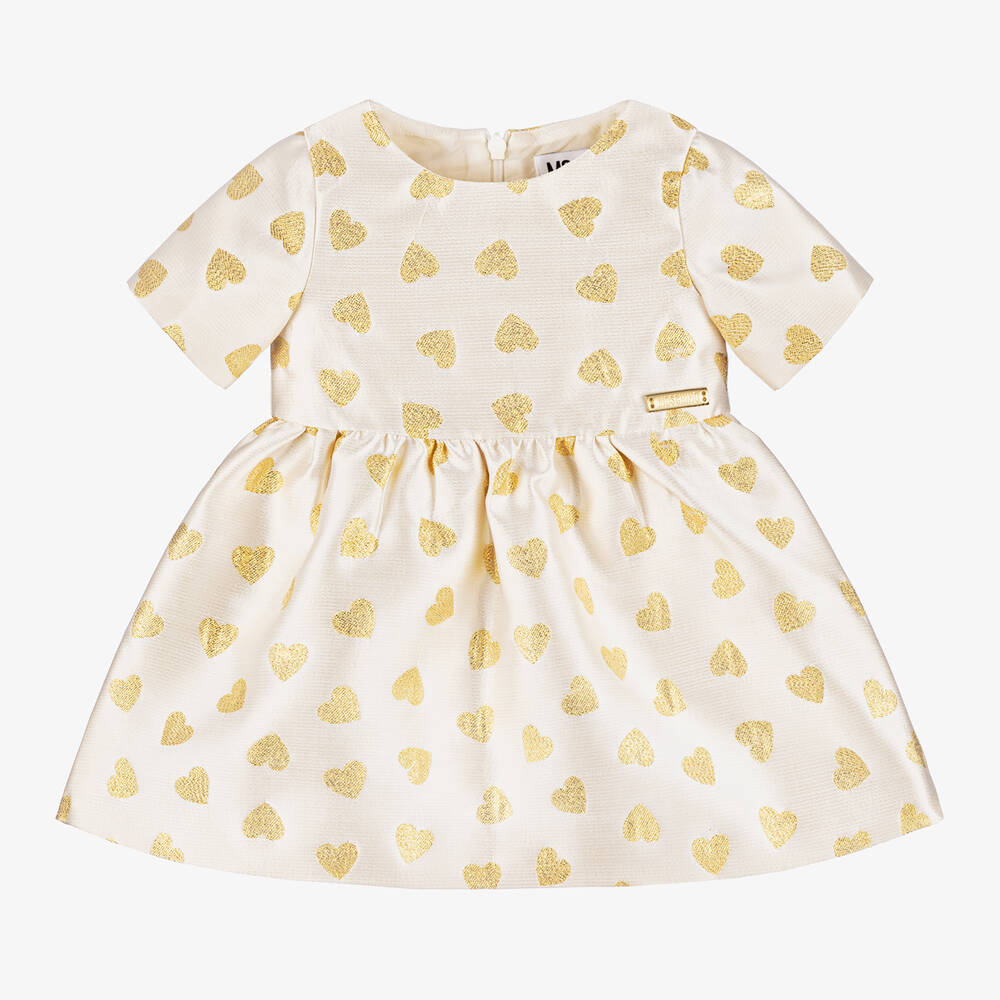 Moschino Baby - Girls Ivory & Gold Hearts Jacquard Dress | Childrensalon