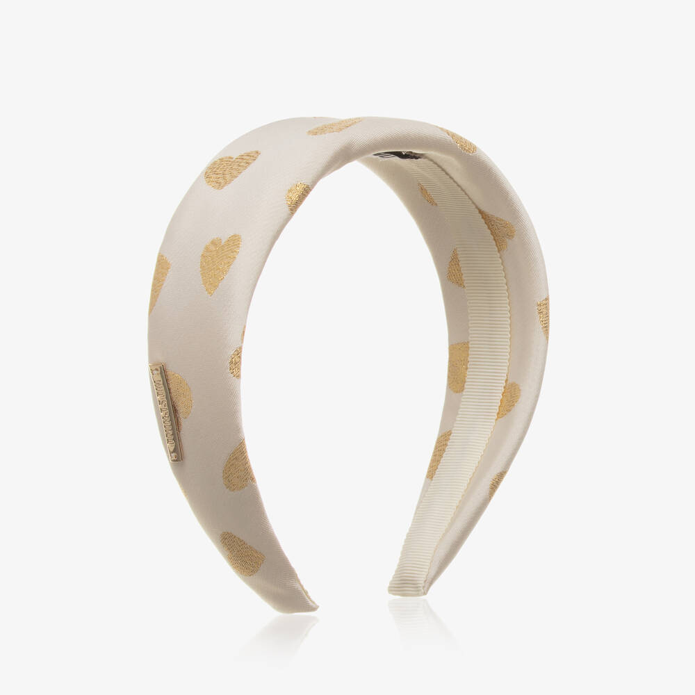 Moschino Kid-Teen - Girls Ivory Heart Print Hairband | Childrensalon