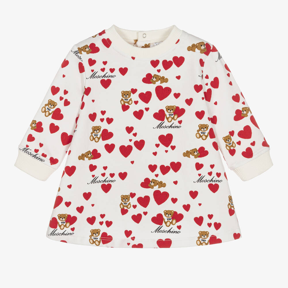 Moschino Baby Babies' Girls Ivory & Red Cotton Sweatshirt Dress