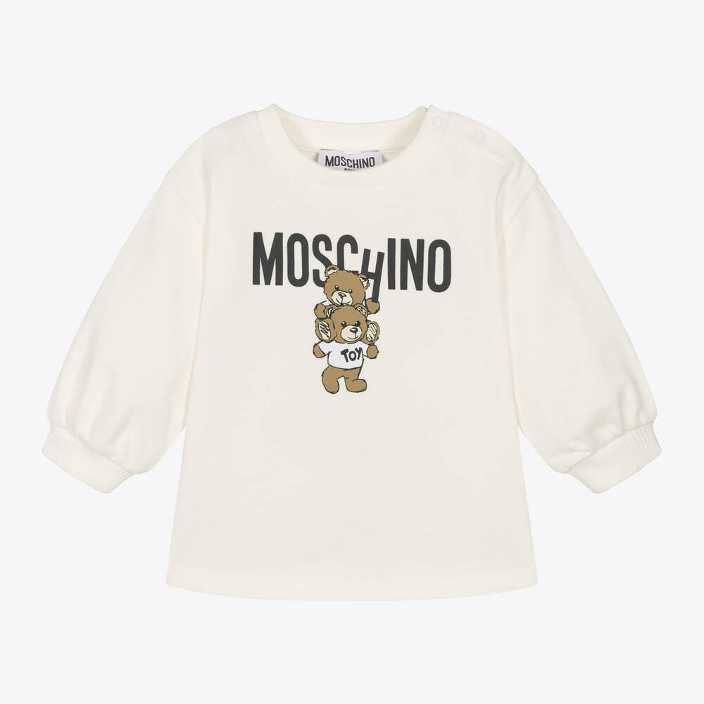 Moschino Baby - Girls Ivory Teddy Bear Cotton Dress  | Childrensalon