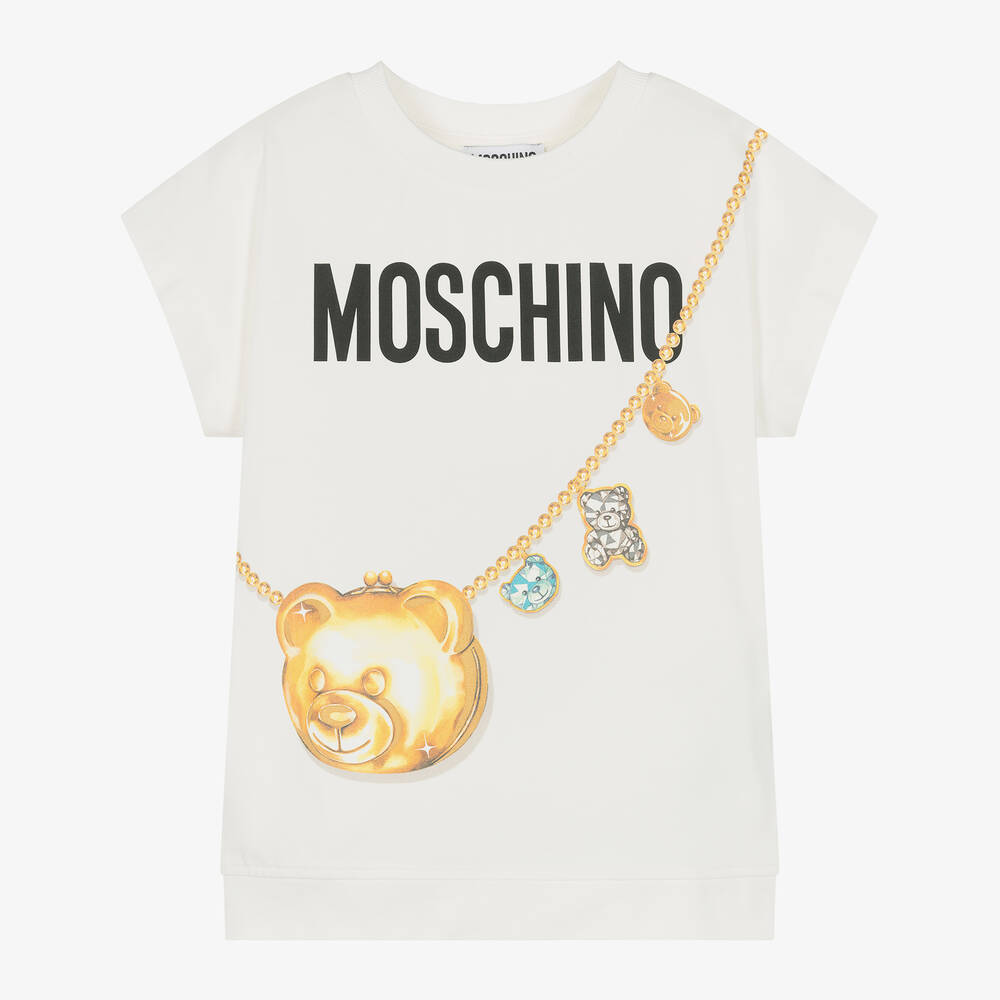 Moschino Kid-Teen - Girls Ivory Trompe L'œil Cotton T-Shirt | Childrensalon