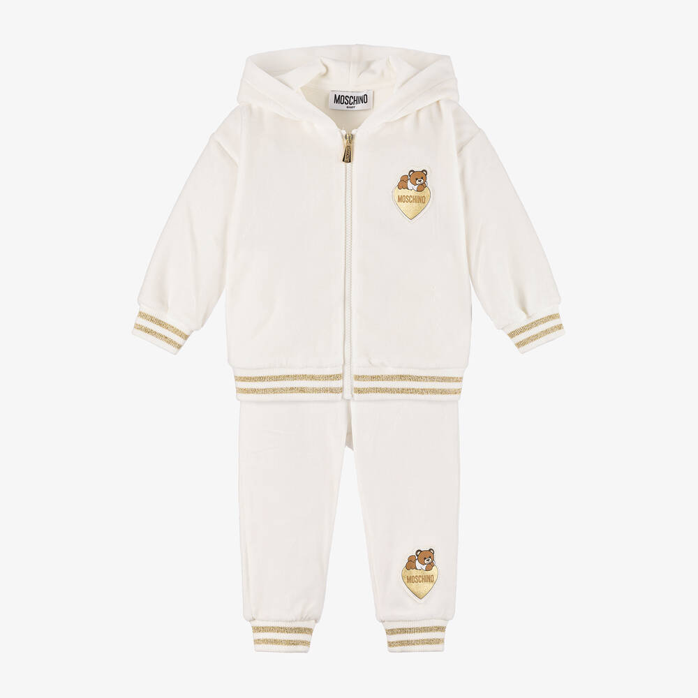 Moschino Baby - Girls Ivory Velour Tracksuit | Childrensalon