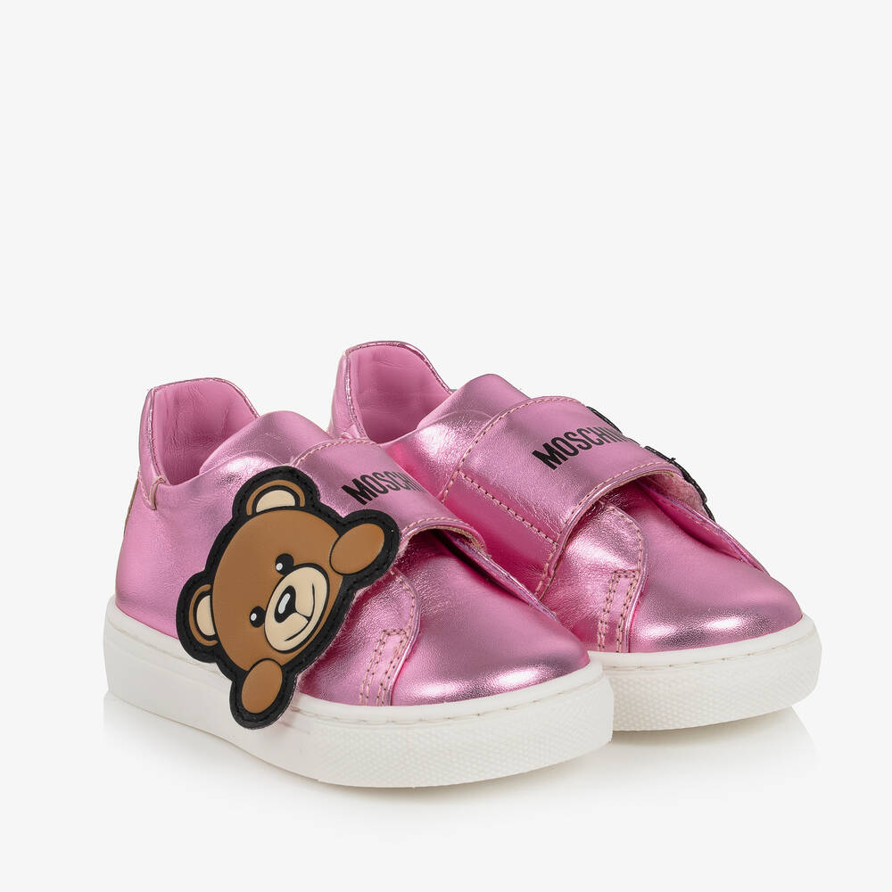 Moschino Kid-Teen - Кожаные кроссовки цвета розовый металлик для девочек | Childrensalon